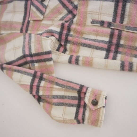 Zara Pink Cream Plaid 20% Wool Button Up Shacket Shirt S - Picture 9 of 12